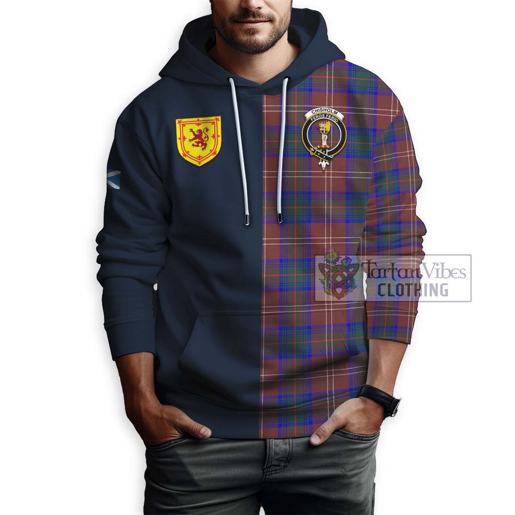 Tartan Vibes Clothing Chisholm Hunting Modern Tartan Hoodie with Scottish Lion Royal Arm Half Style