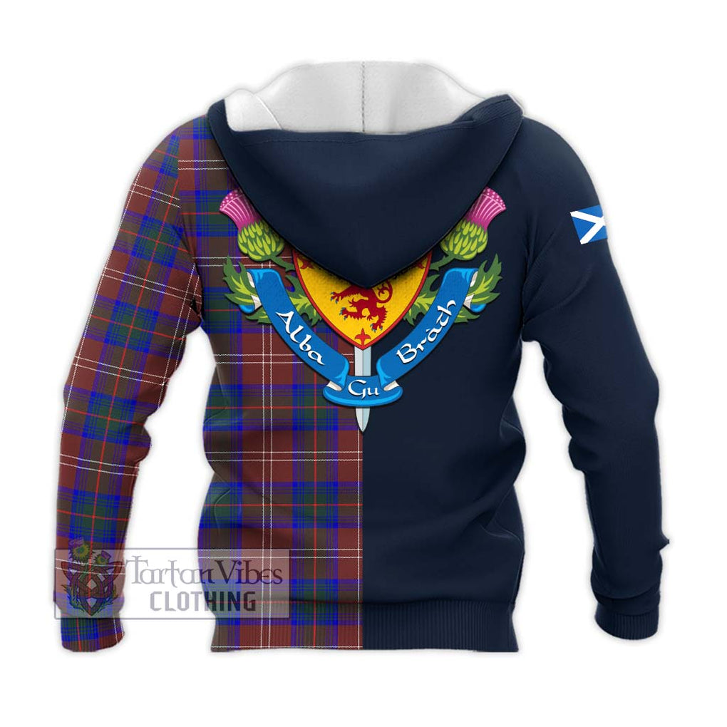 Tartan Vibes Clothing Chisholm Hunting Modern Tartan Knitted Hoodie with Scottish Lion Royal Arm Half Style