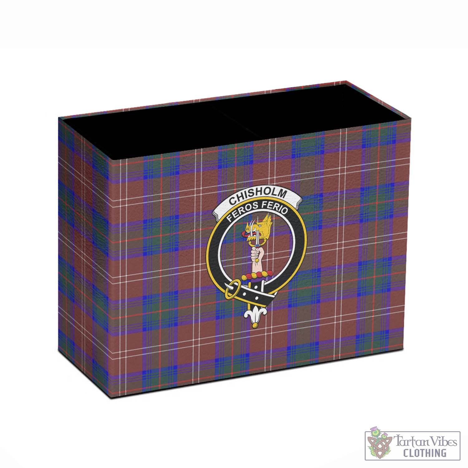 Tartan Vibes Clothing Chisholm Hunting Modern Tartan Pen Holder with Family Crest