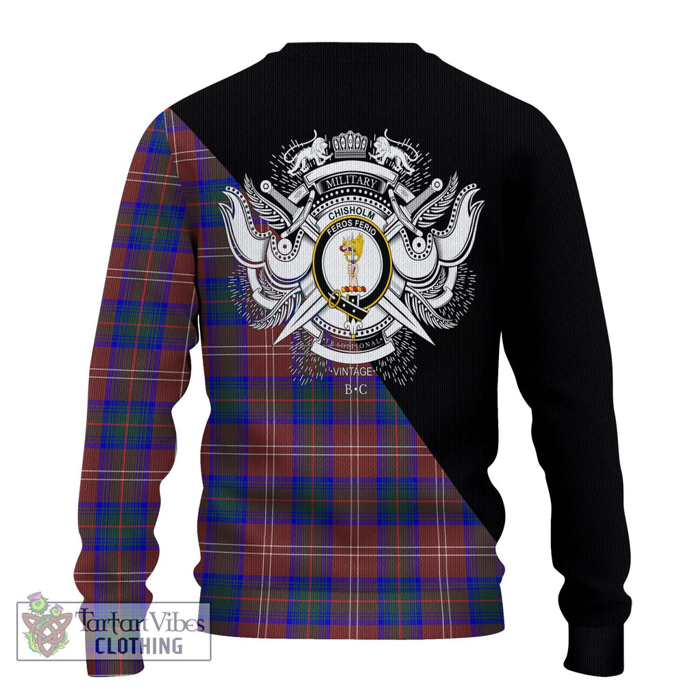 Chisholm Hunting Modern Tartan Knitted Sweater with Family Crest and Military Logo Style - Tartanvibesclothing Shop