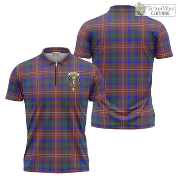 Chisholm Hunting Modern Tartan Zipper Polo Shirt with Family Crest