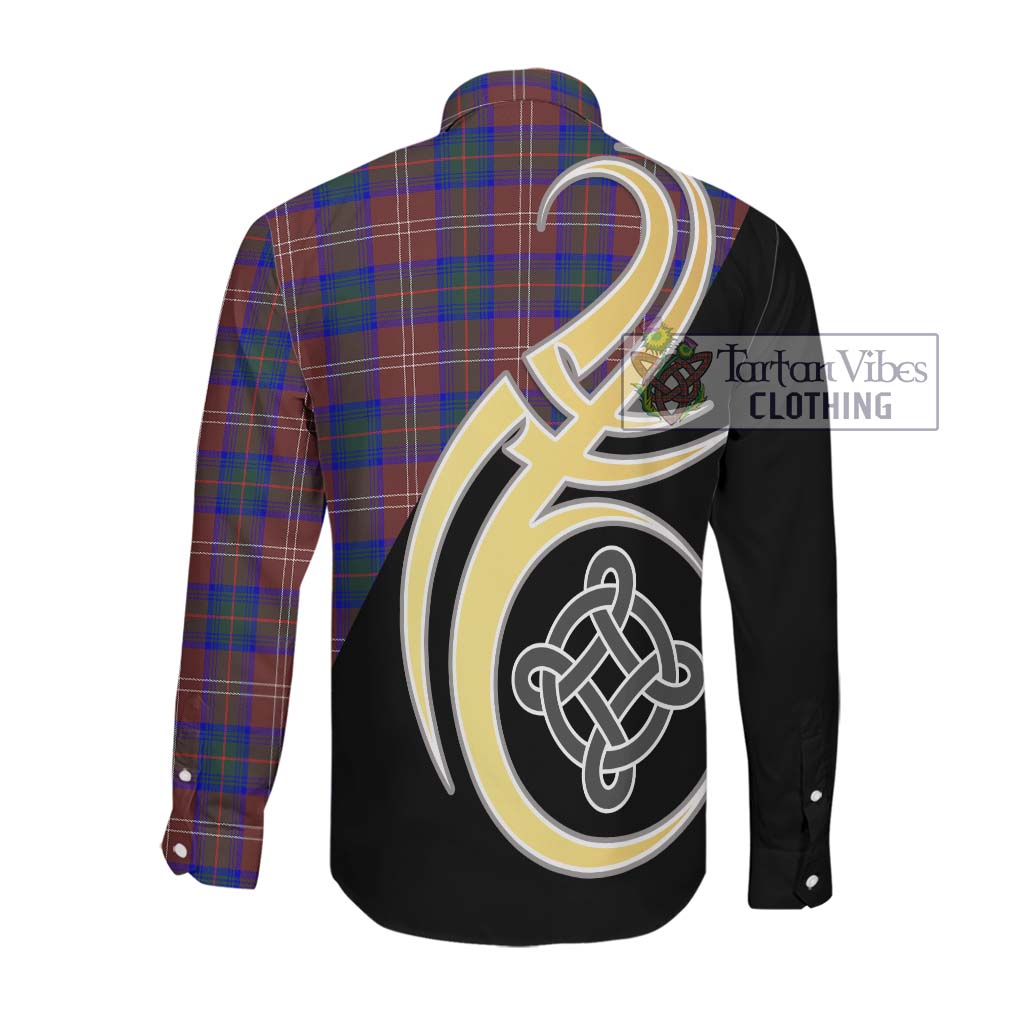 Chisholm Hunting Modern Tartan Long Sleeve Button Shirt with Family Crest and Celtic Symbol Style Men's Shirt - Tartan Vibes Clothing