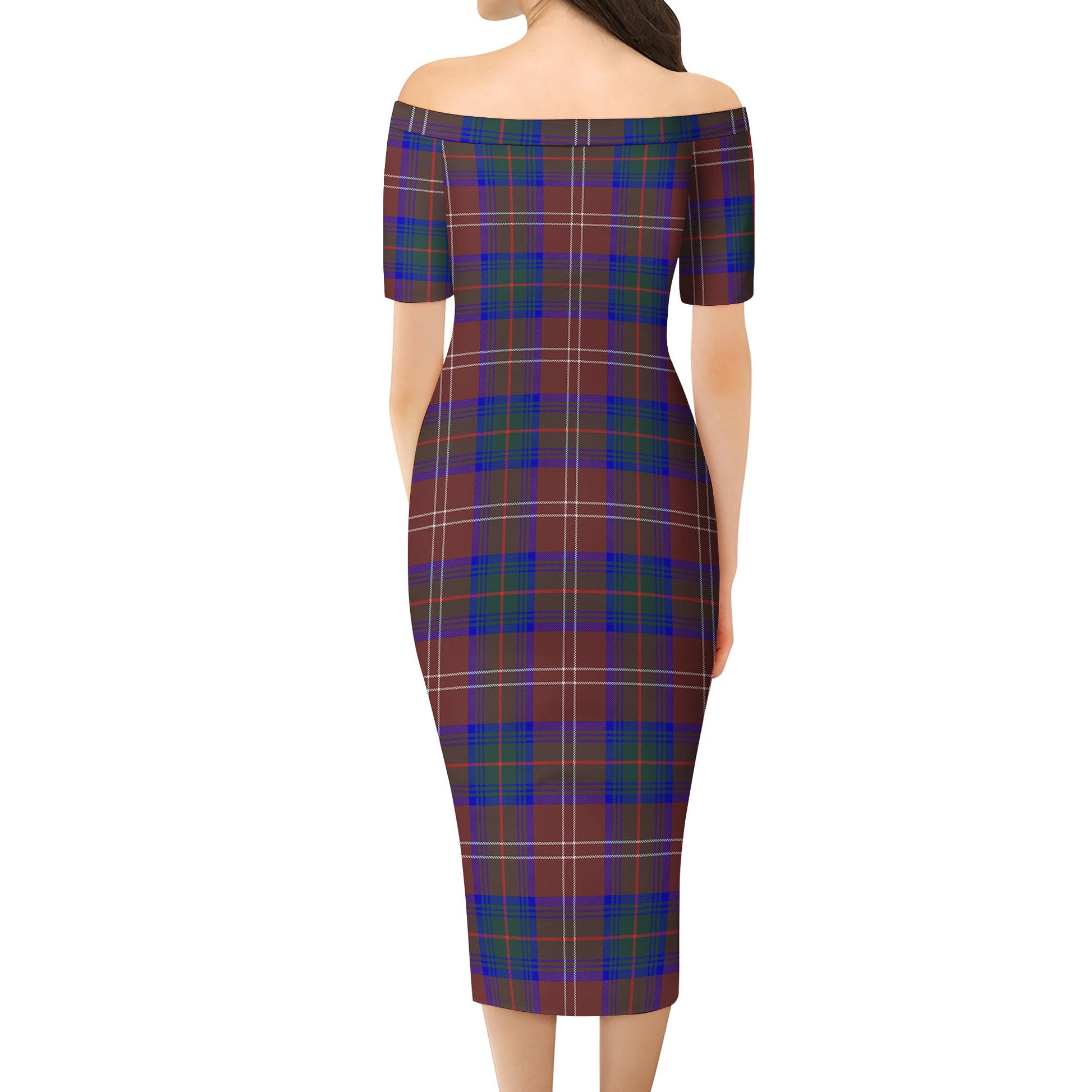 Chisholm Hunting Modern Tartan Off Shoulder Lady Dress - Tartanvibesclothing