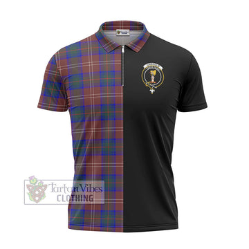 Chisholm Hunting Modern Tartan Zipper Polo Shirt with Family Crest and Half Of Me Style