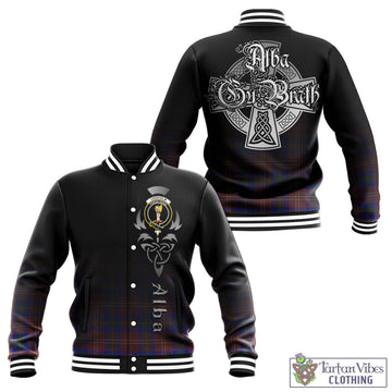 Chisholm Hunting Modern Tartan Baseball Jacket Featuring Alba Gu Brath Family Crest Celtic Inspired