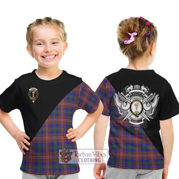 Chisholm Hunting Modern Tartan Kid T-Shirt with Family Crest and Military Logo Style