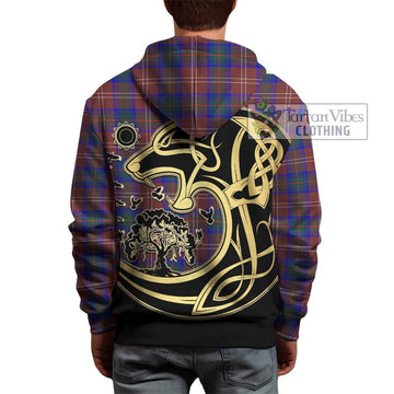 Chisholm Hunting Modern Tartan Hoodie with Family Crest Celtic Wolf Style