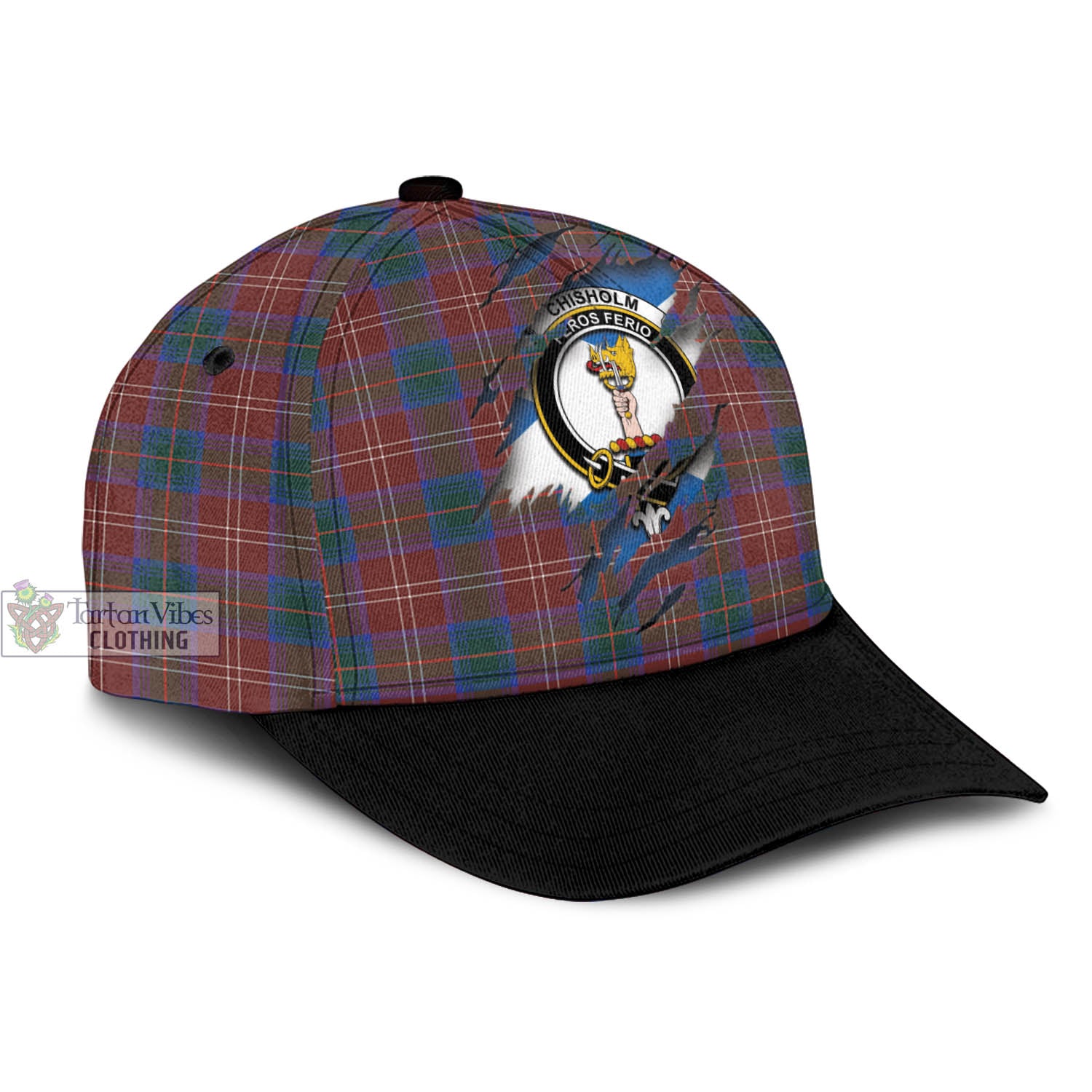 Tartan Vibes Clothing Chisholm Hunting Modern Tartan Classic Cap with Family Crest In Me Style