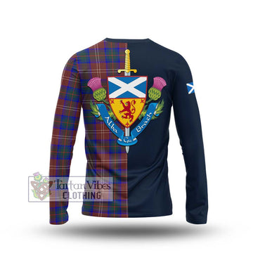 Chisholm Hunting Modern Tartan Long Sleeve T-Shirt Alba with Scottish Lion Royal Arm Half Style