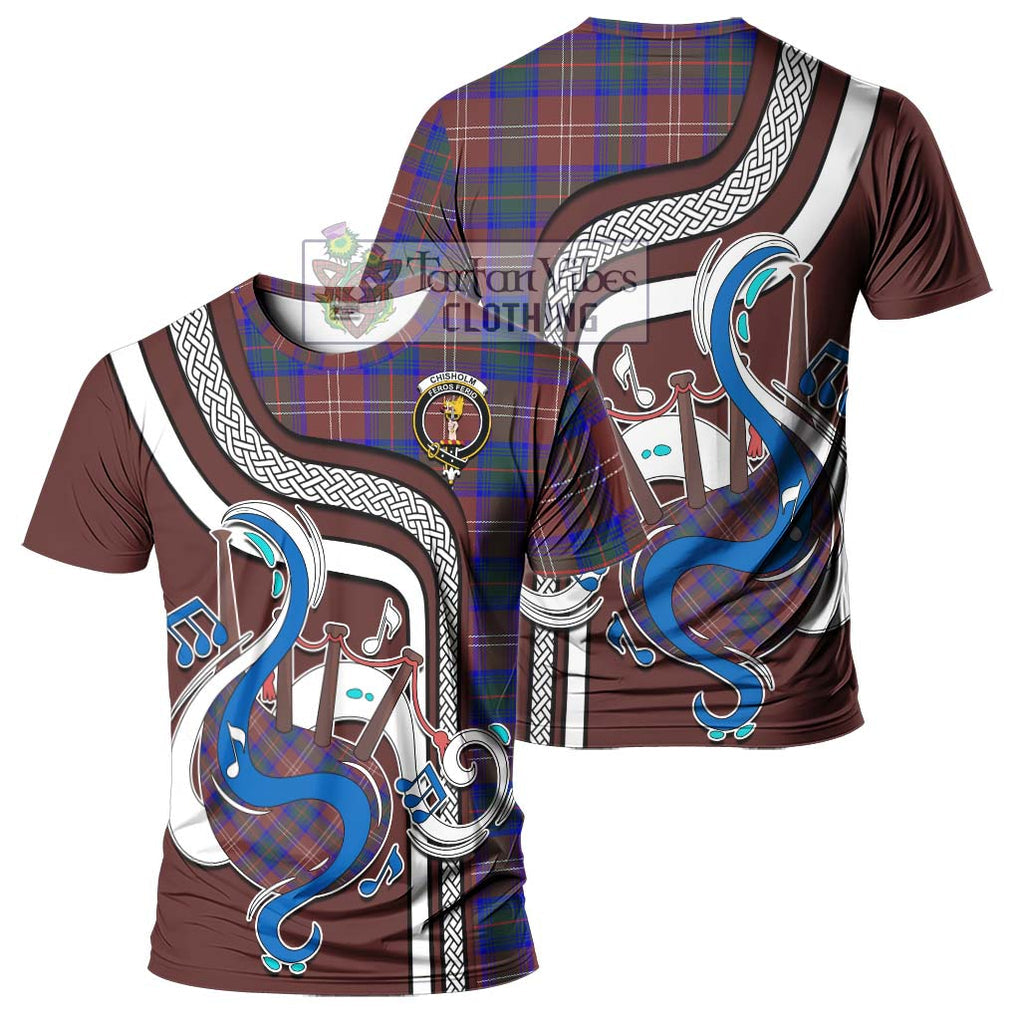 Chisholm Hunting Modern Tartan T-Shirt with Epic Bagpipe Style - Tartanvibesclothing Shop