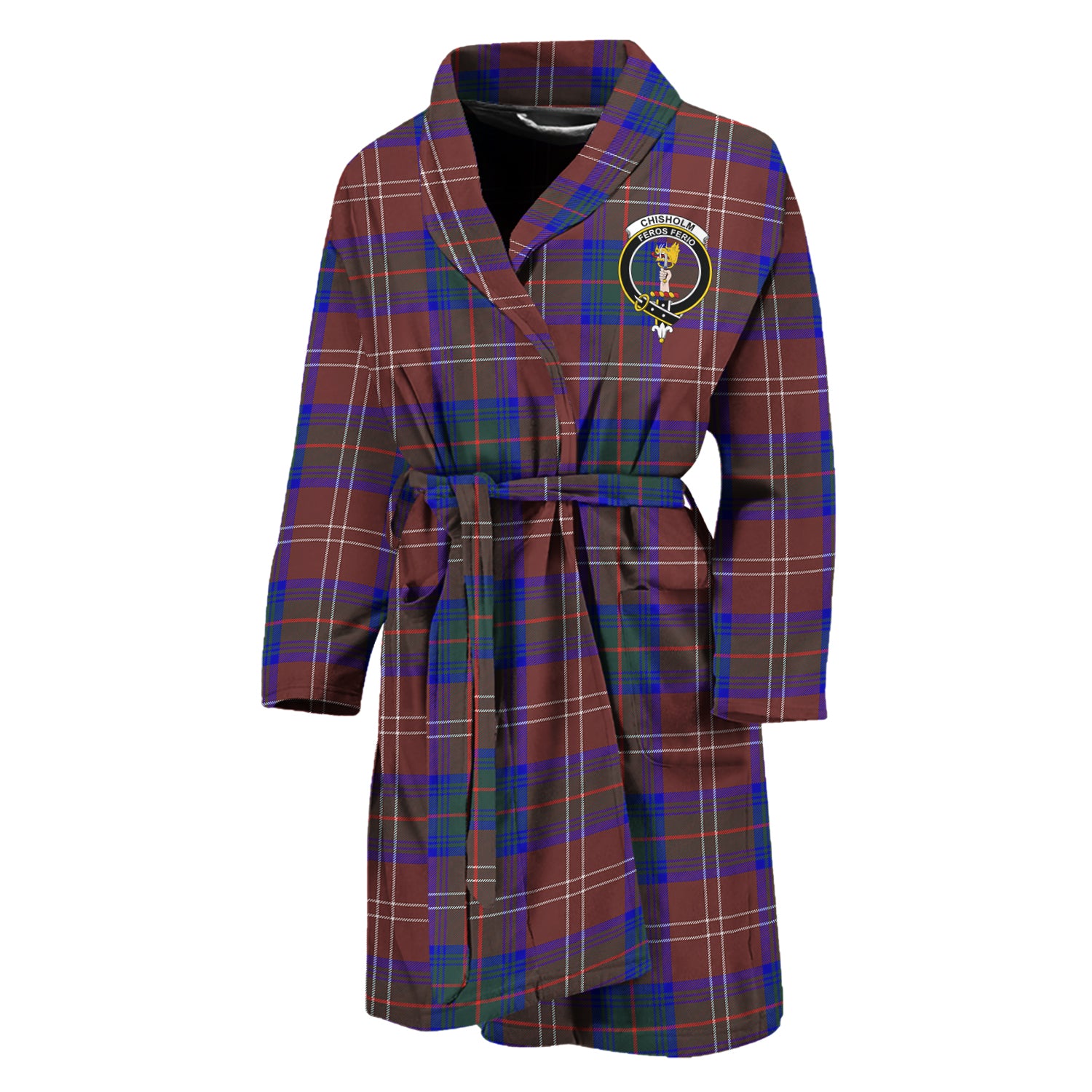 Chisholm Hunting Modern Tartan Bathrobe with Family Crest Unisex M - Tartan Vibes Clothing