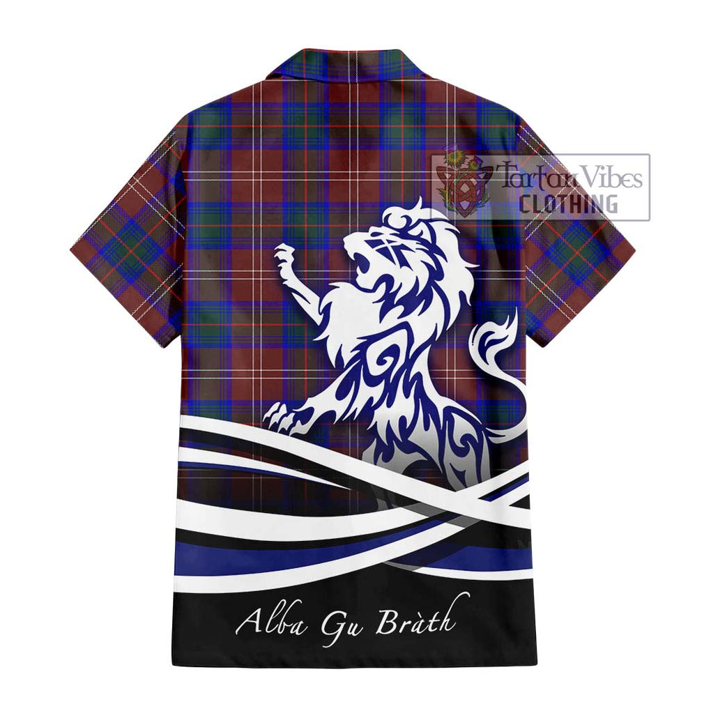 Chisholm Hunting Modern Tartan Short Sleeve Button Shirt with Alba Gu Brath Regal Lion Emblem - Tartanvibesclothing Shop