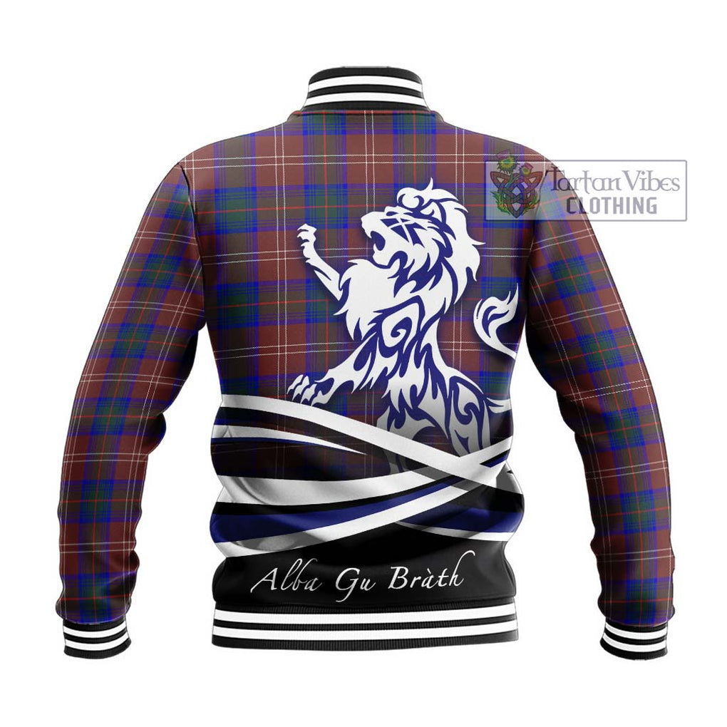 Chisholm Hunting Modern Tartan Baseball Jacket with Alba Gu Brath Regal Lion Emblem - Tartanvibesclothing Shop