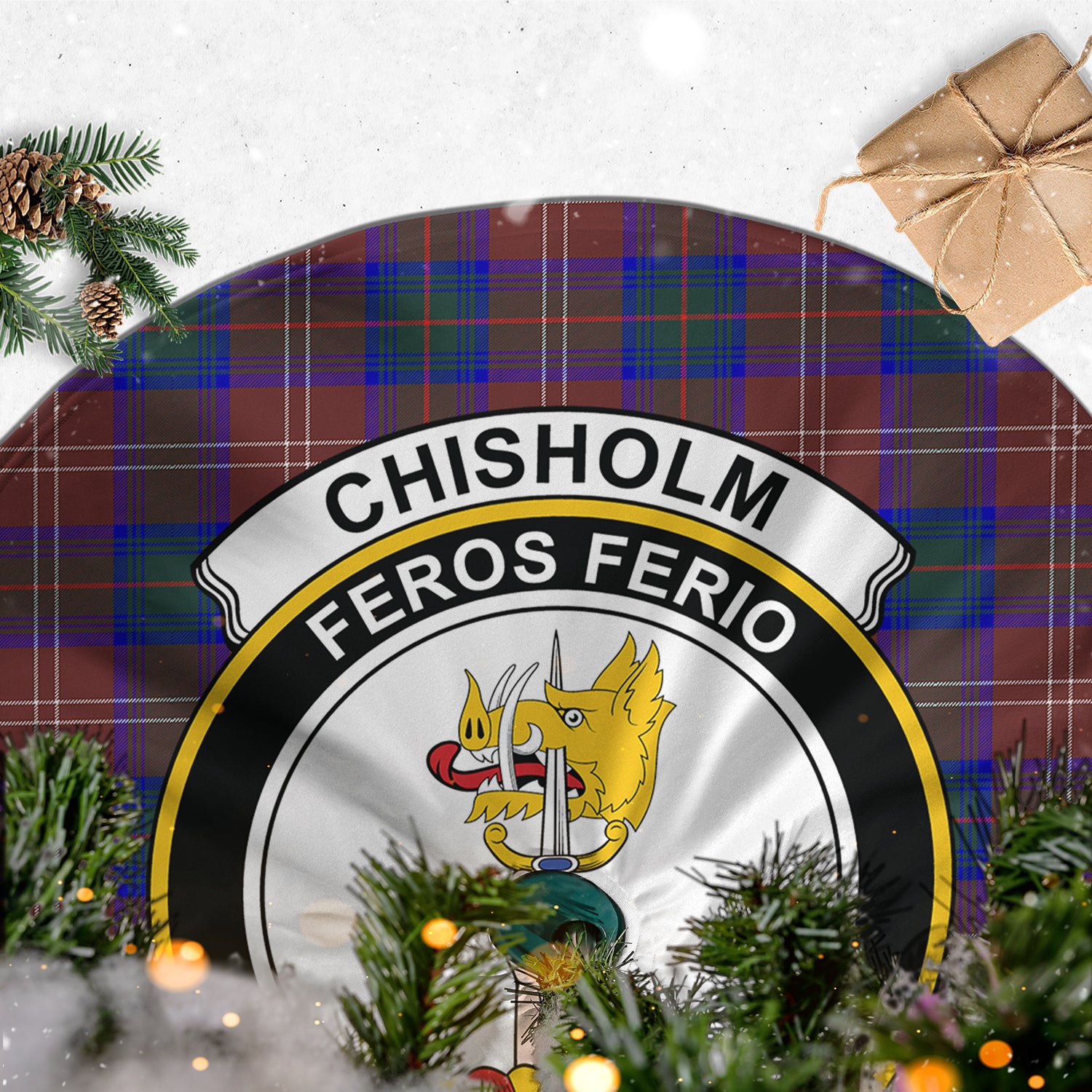 Chisholm Hunting Modern Tartan Christmas Tree Skirt with Family Crest - Tartanvibesclothing