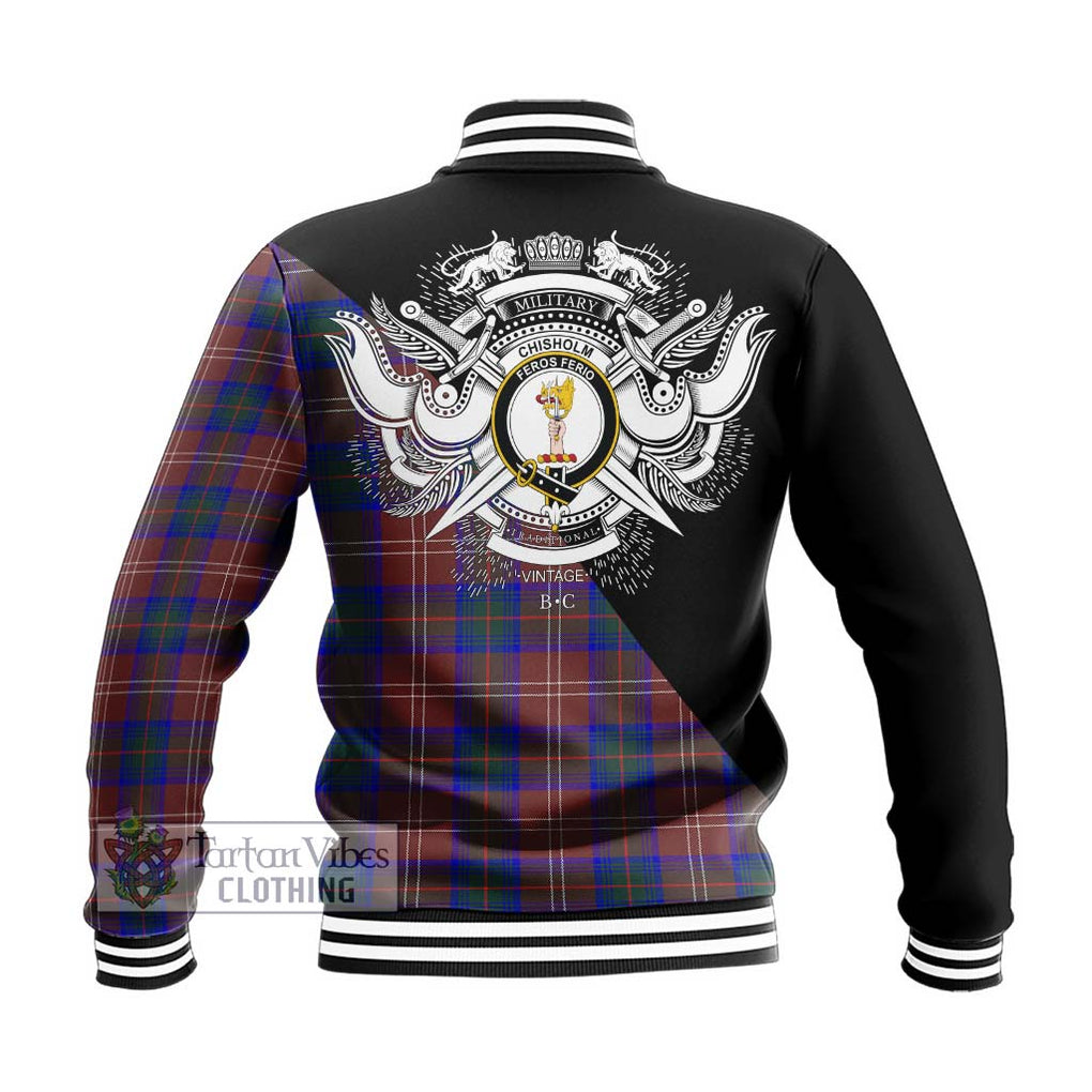 Chisholm Hunting Modern Tartan Baseball Jacket with Family Crest and Military Logo Style - Tartanvibesclothing Shop