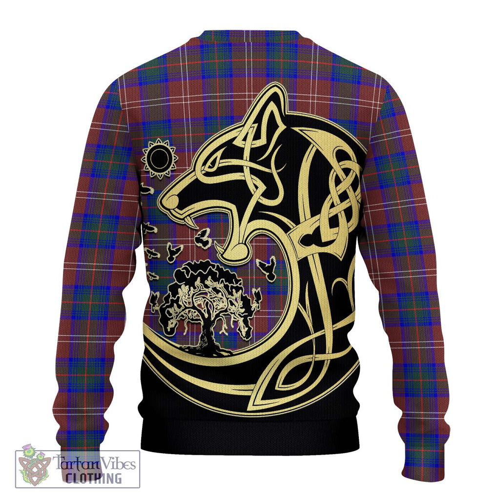 Chisholm Hunting Modern Tartan Knitted Sweater with Family Crest Celtic Wolf Style - Tartan Vibes Clothing