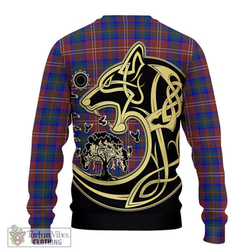 Chisholm Hunting Modern Tartan Ugly Sweater with Family Crest Celtic Wolf Style