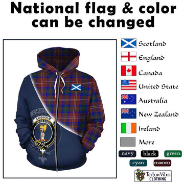 Chisholm Hunting Modern Tartan Hoodie with Personalised National Flag and Family Crest Half Style