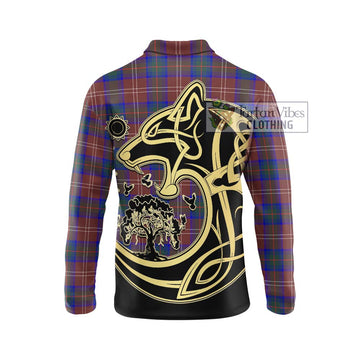 Chisholm Hunting Modern Tartan Long Sleeve Polo Shirt with Family Crest Celtic Wolf Style