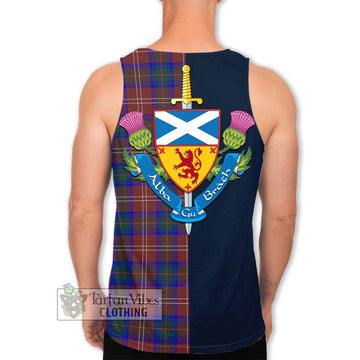 Chisholm Hunting Modern Tartan Men's Tank Top Alba with Scottish Lion Royal Arm Half Style