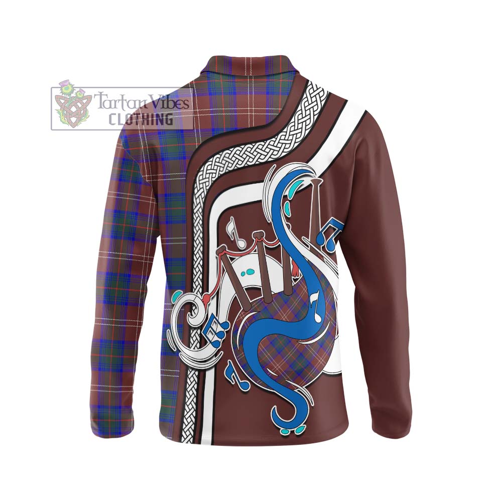 Tartan Vibes Clothing Chisholm Hunting Modern Tartan Long Sleeve Polo Shirt with Epic Bagpipe Style