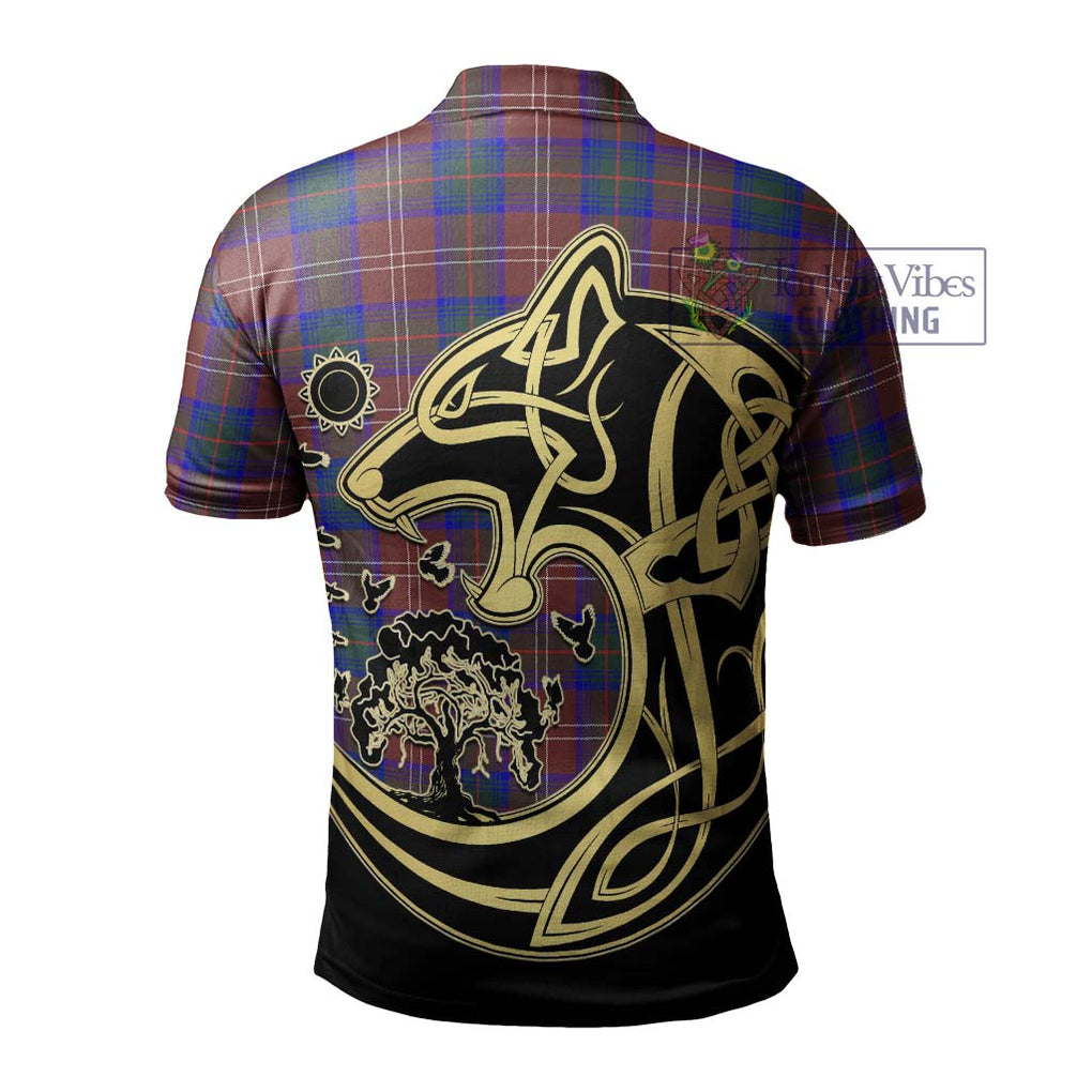 Chisholm Hunting Modern Tartan Polo Shirt with Family Crest Celtic Wolf Style - Tartanvibesclothing Shop