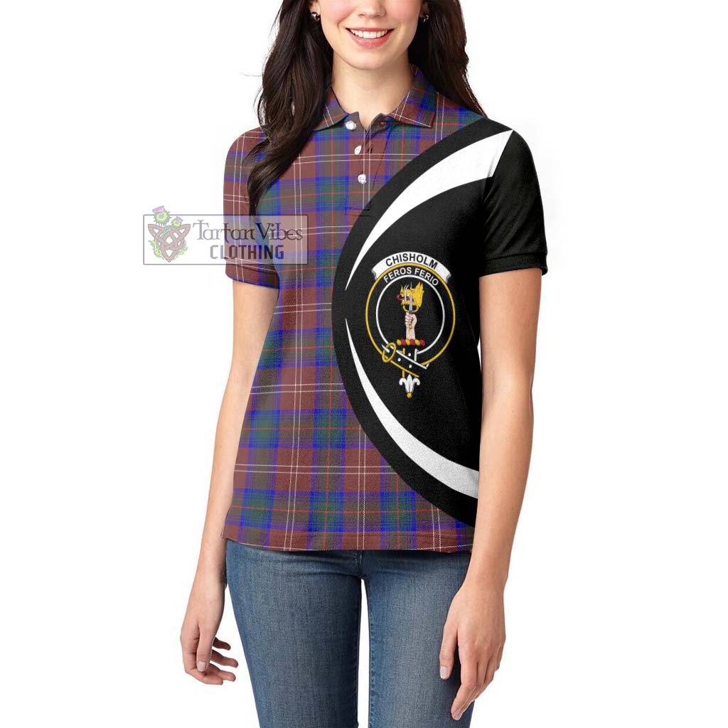 Chisholm Hunting Modern Tartan Women's Polo Shirt with Family Crest Circle Style - Tartan Vibes Clothing