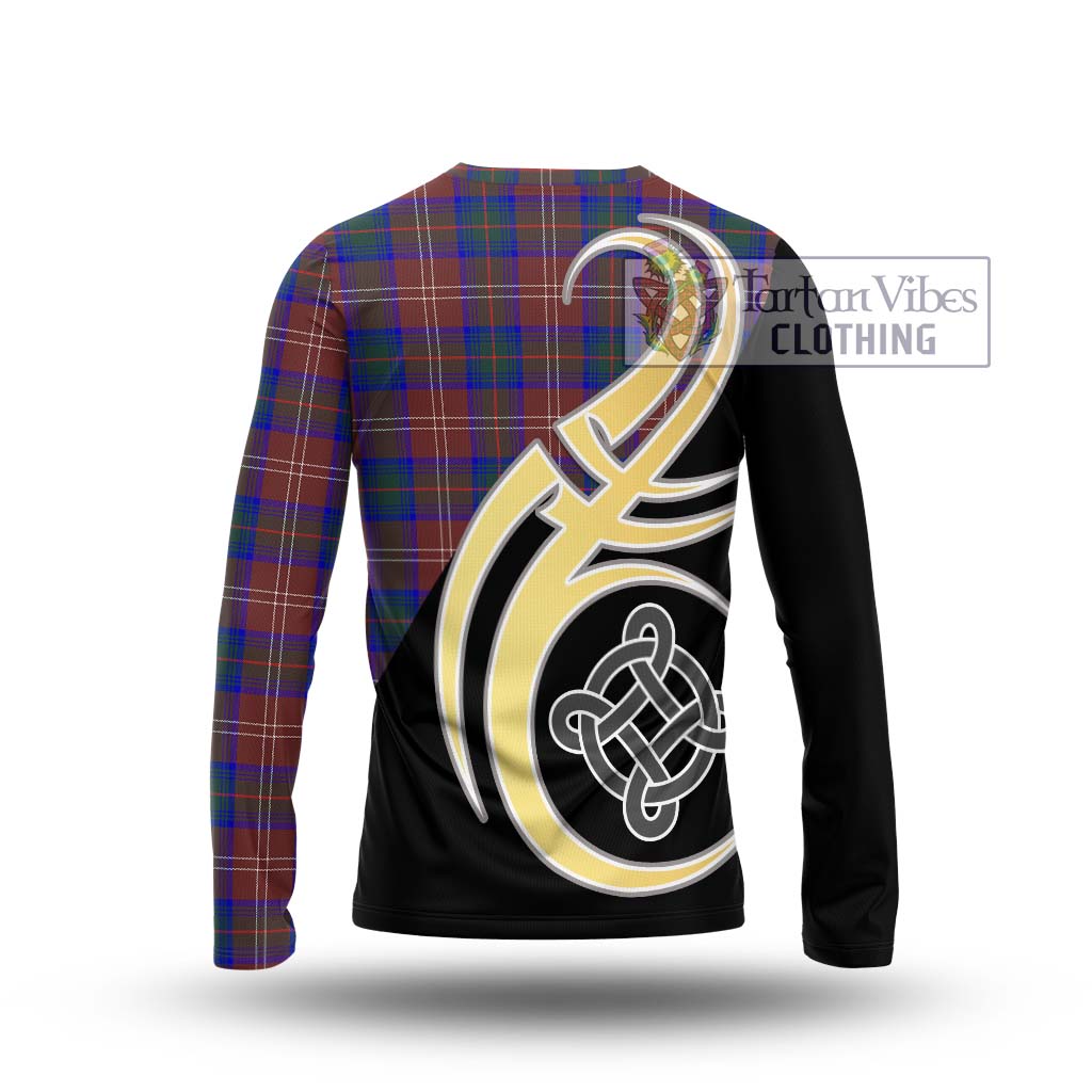 Chisholm Hunting Modern Tartan Long Sleeve T-Shirt with Family Crest and Celtic Symbol Style - Tartan Vibes Clothing