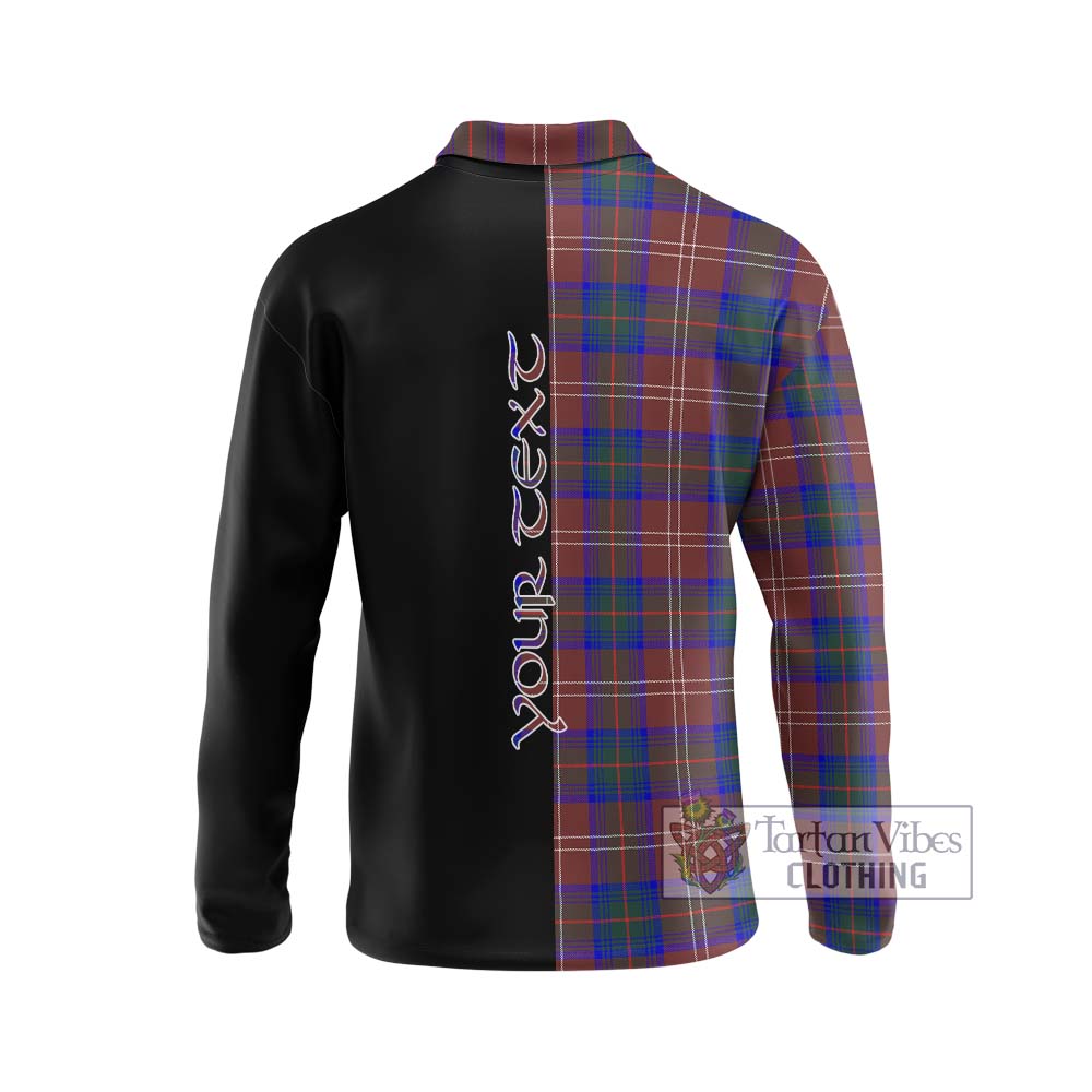 Chisholm Hunting Modern Tartan Long Sleeve Polo Shirt with Family Crest and Half Of Me Style - Tartanvibesclothing Shop