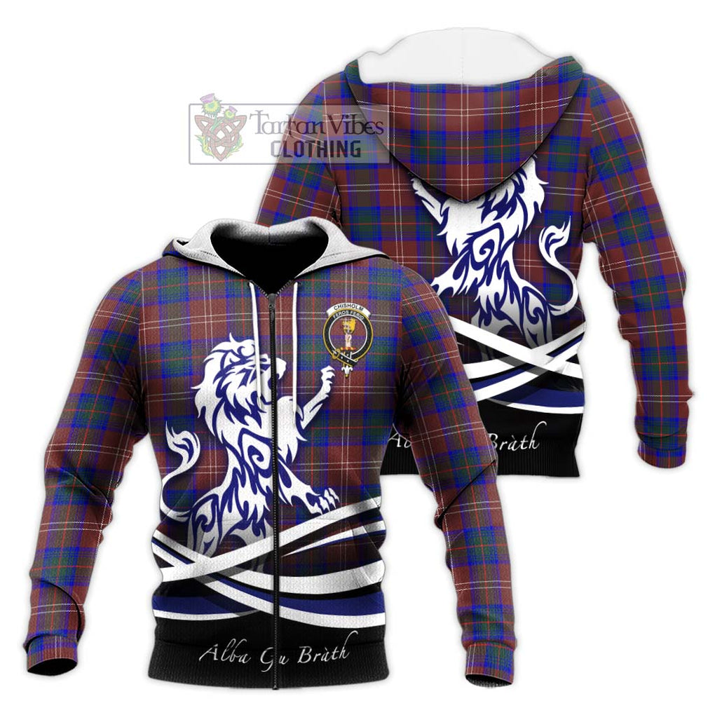 Chisholm Hunting Modern Tartan Knitted Hoodie with Alba Gu Brath Regal Lion Emblem Unisex Knitted Zip Hoodie - Tartanvibesclothing Shop