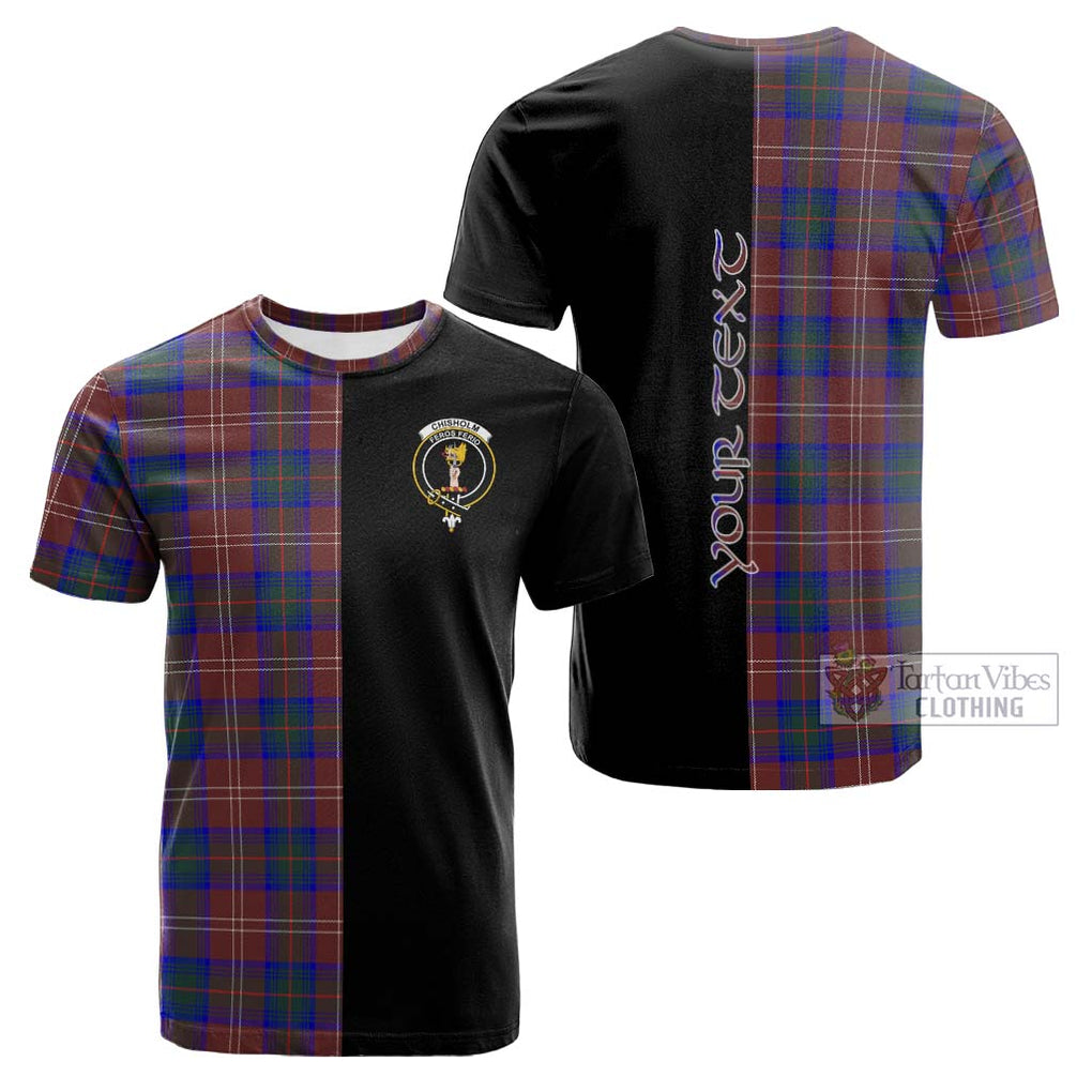 Tartan Vibes Clothing Chisholm Hunting Modern Tartan Cotton T-shirt with Family Crest and Half Of Me Style