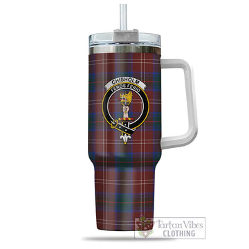 Chisholm Hunting Modern Tartan and Family Crest Tumbler with Handle