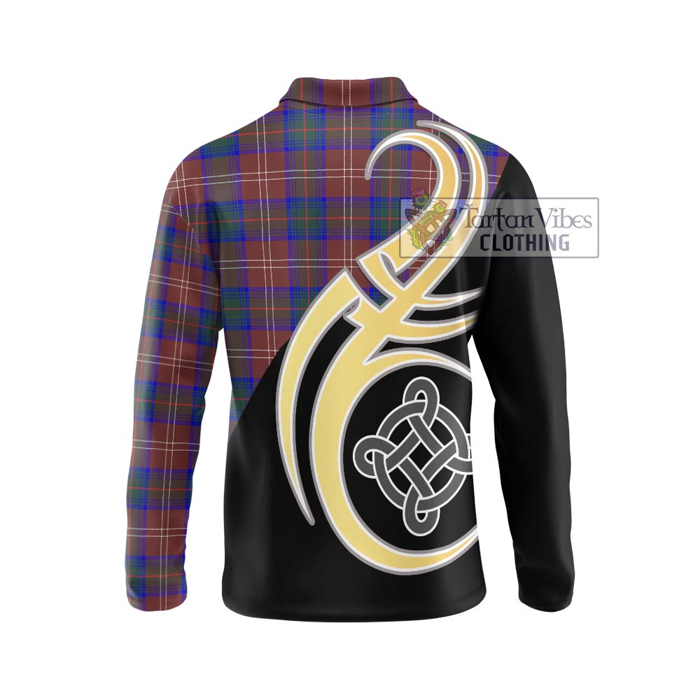 Chisholm Hunting Modern Tartan Long Sleeve Polo Shirt with Family Crest and Celtic Symbol Style - Tartan Vibes Clothing