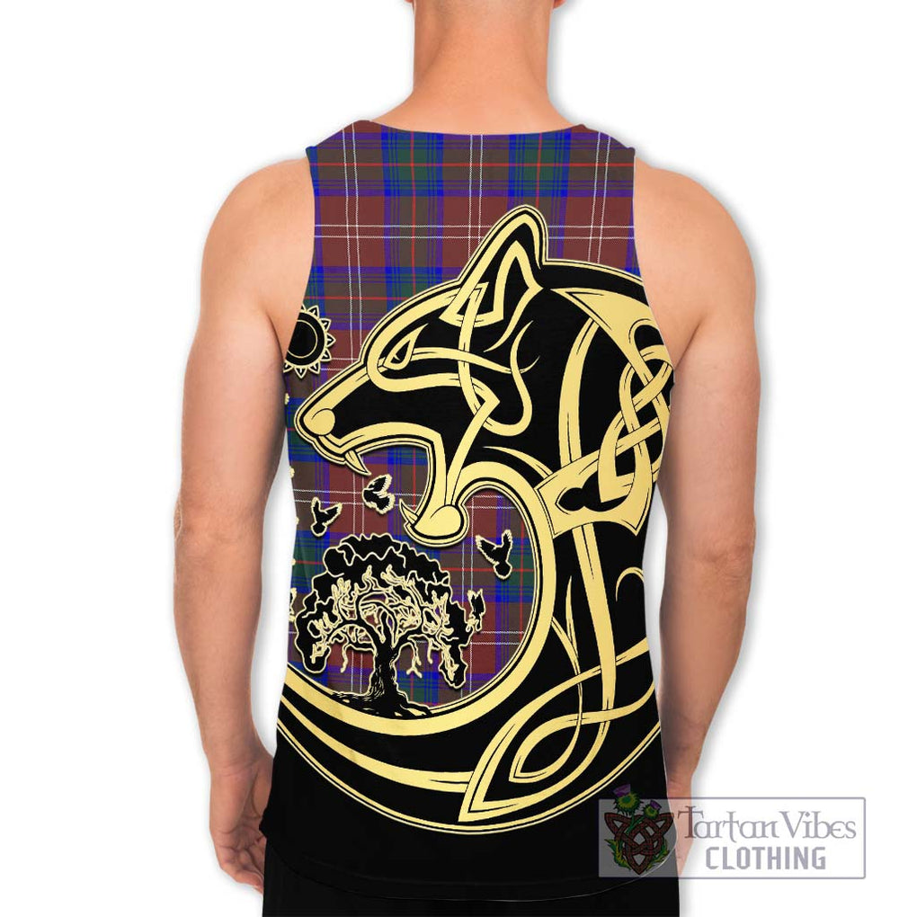 Chisholm Hunting Modern Tartan Men's Tank Top with Family Crest Celtic Wolf Style - Tartan Vibes Clothing