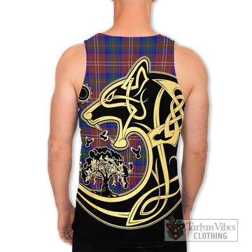 Chisholm Hunting Modern Tartan Men's Tank Top with Family Crest Celtic Wolf Style