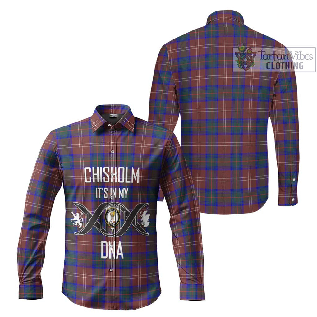 Chisholm Hunting Modern Tartan Long Sleeve Button Shirt with Family Crest DNA In Me Style Men's Shirt - Tartanvibesclothing Shop