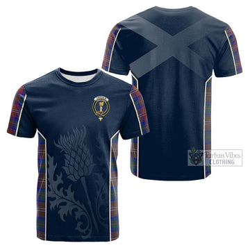 Chisholm Hunting Modern Tartan Cotton T-shirt with Family Crest and Scottish Thistle Vibes Sport Style