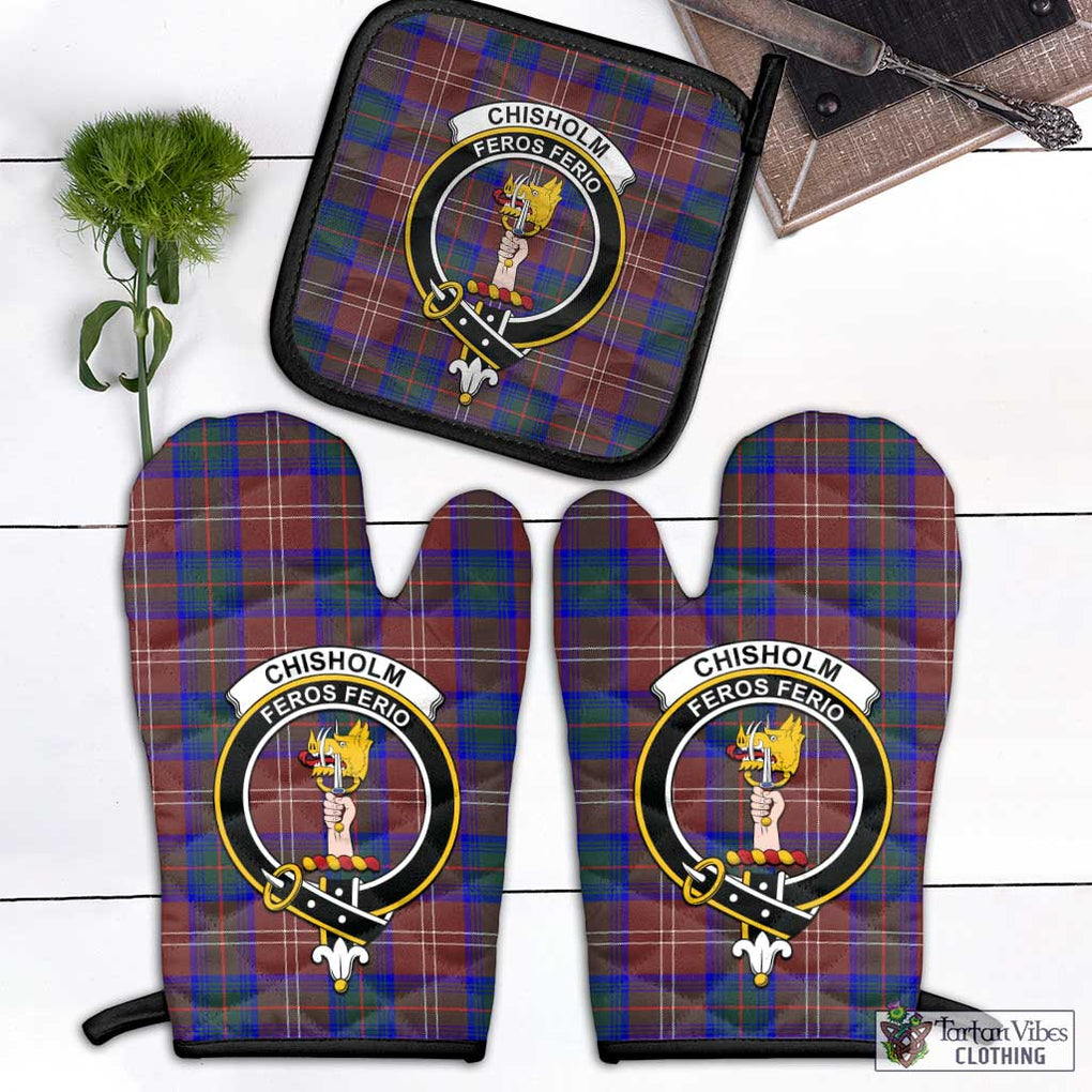 Chisholm Hunting Modern Tartan Combo Oven Mitt & Pot-Holder with Family Crest Combo 1 Oven Mitt & 1 Pot-Holder Black - Tartan Vibes Clothing