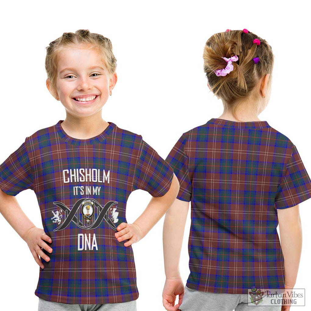 Chisholm Hunting Modern Tartan Kid T-Shirt with Family Crest DNA In Me Style - Tartanvibesclothing Shop