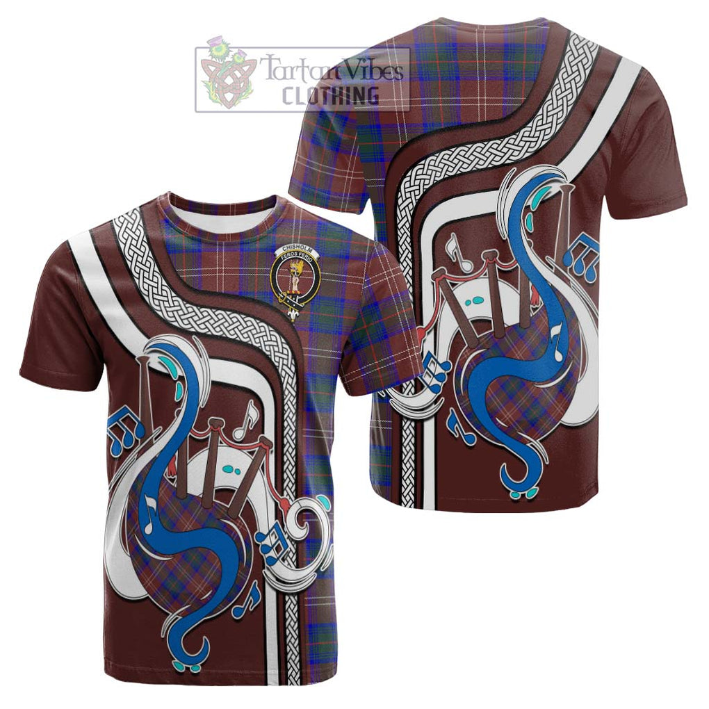 Tartan Vibes Clothing Chisholm Hunting Modern Tartan Cotton T-shirt with Epic Bagpipe Style