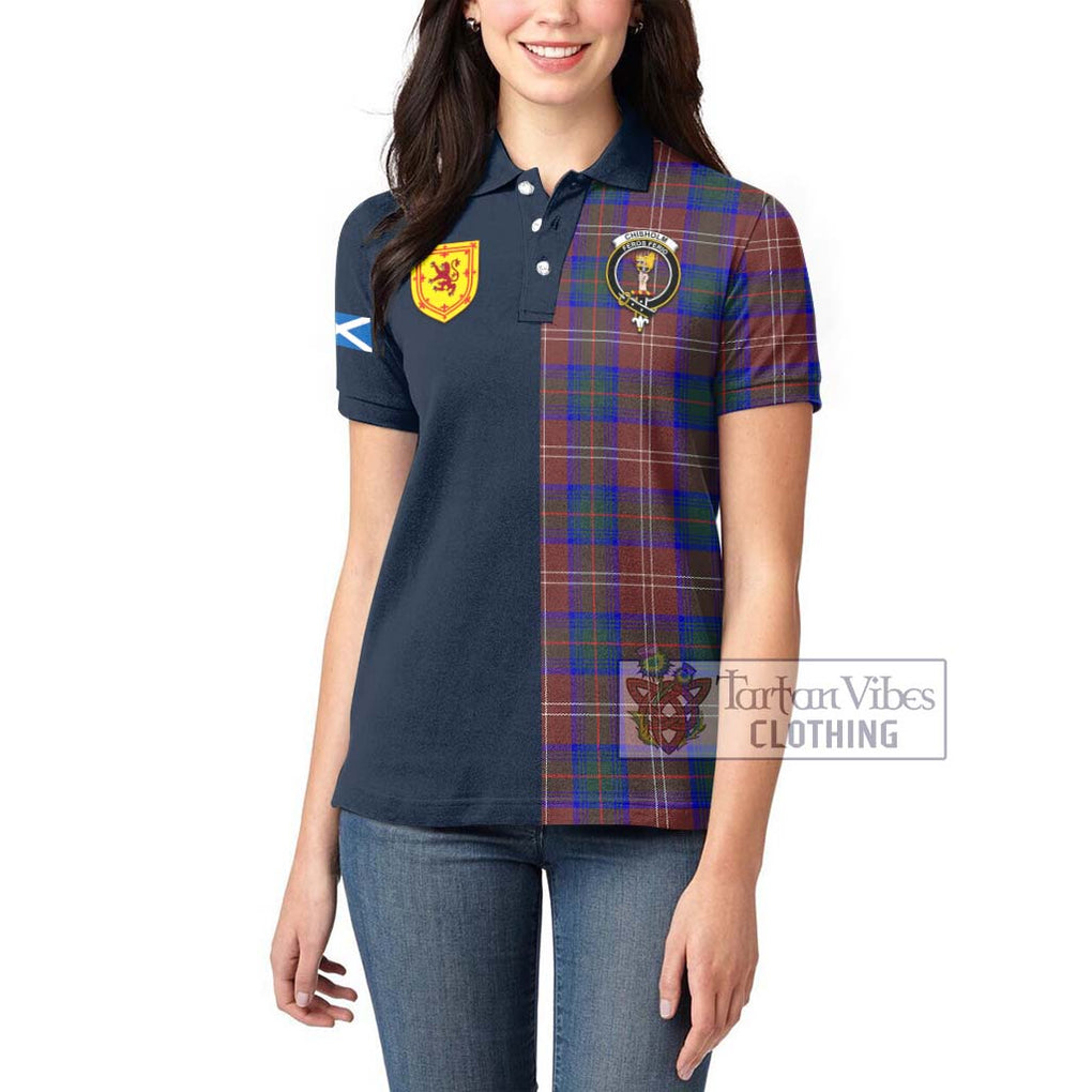 Tartan Vibes Clothing Chisholm Hunting Modern Tartan Women's Polo Shirt with Scottish Lion Royal Arm Half Style