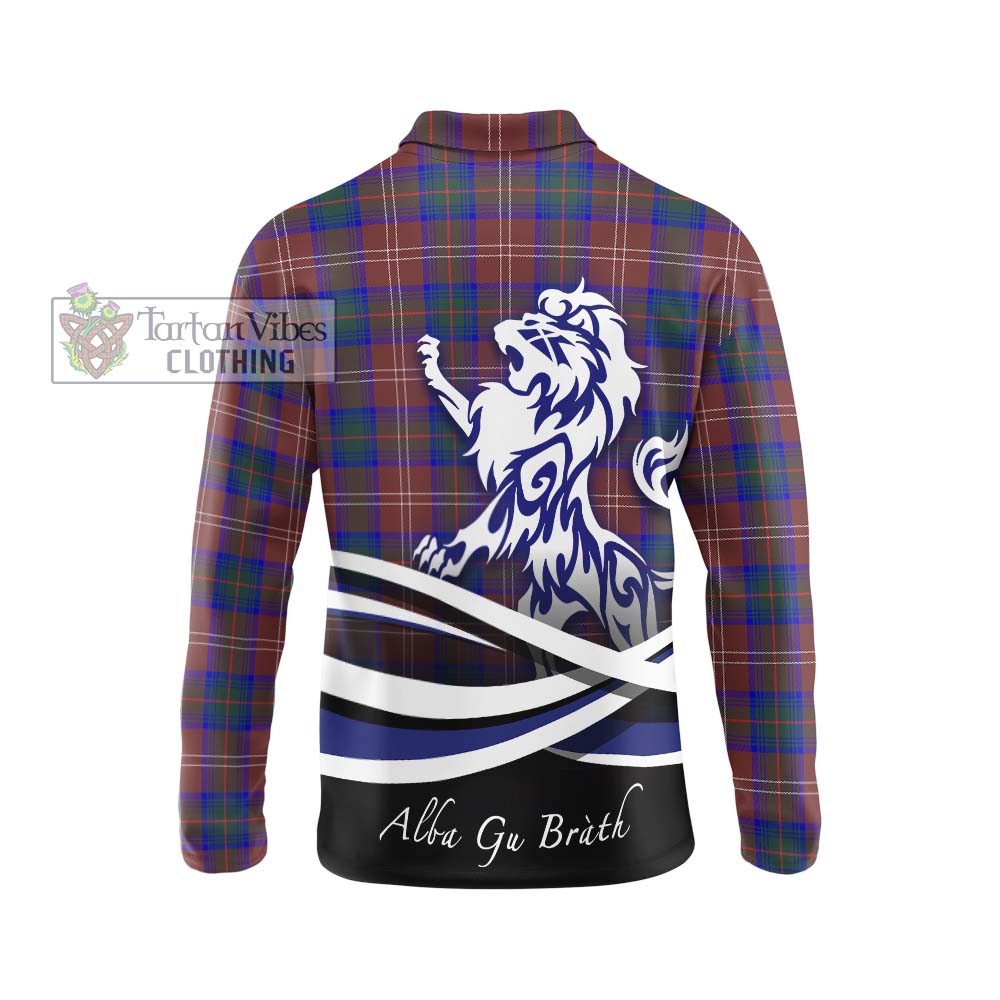 Chisholm Hunting Modern Tartan Long Sleeve Polo Shirt with Alba Gu Brath Regal Lion Emblem - Tartanvibesclothing Shop