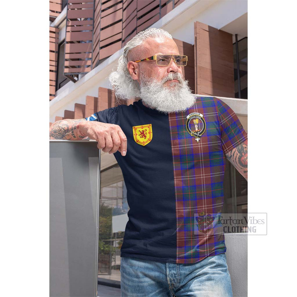 Tartan Vibes Clothing Chisholm Hunting Modern Tartan Cotton T-shirt with Scottish Lion Royal Arm Half Style