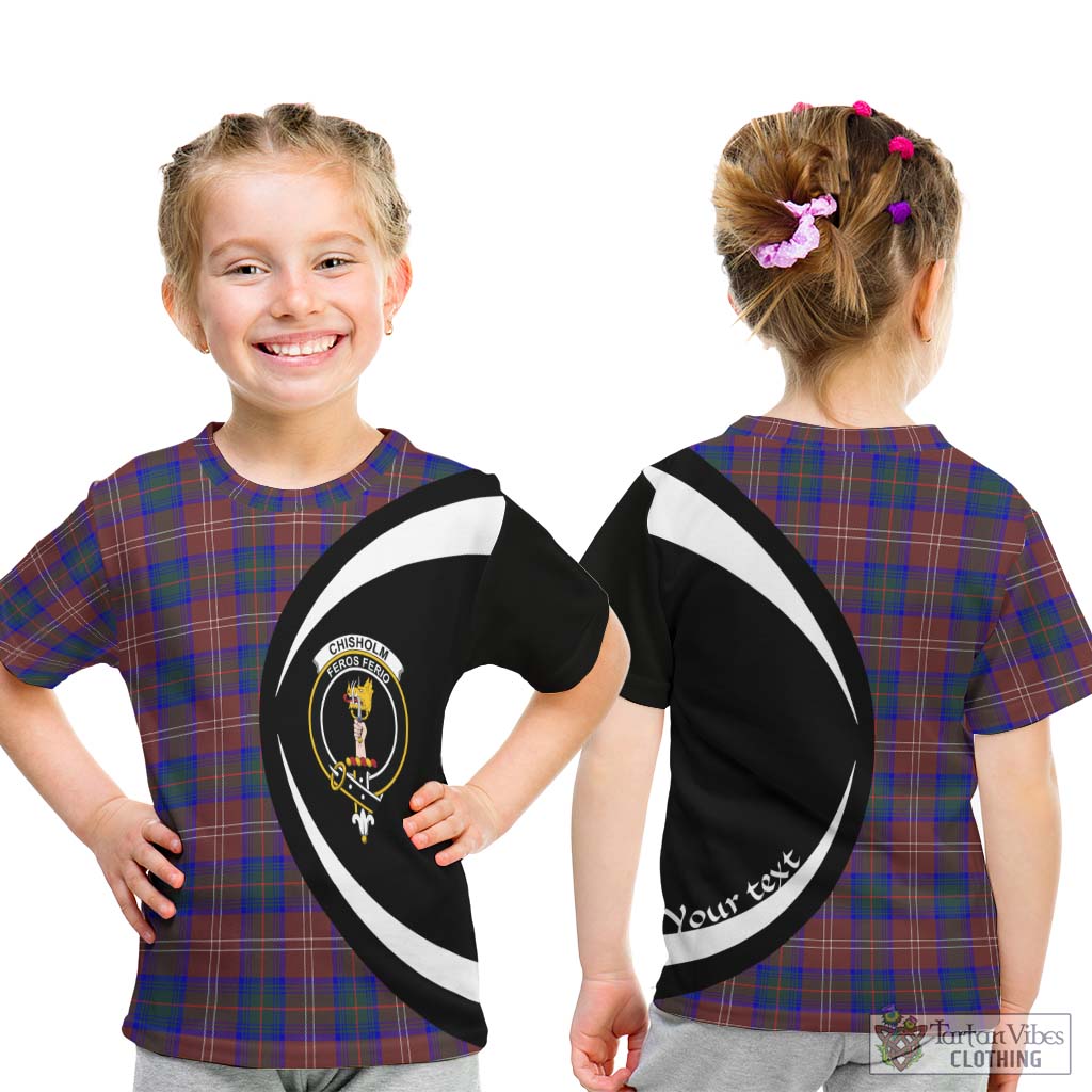 Chisholm Hunting Modern Tartan Kid T-Shirt with Family Crest Circle Style - Tartan Vibes Clothing