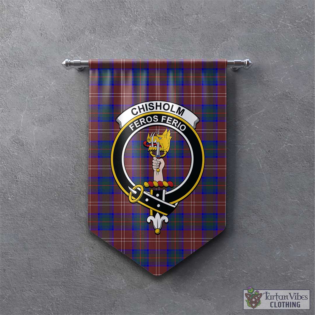 Tartan Vibes Clothing Chisholm Hunting Modern Tartan Gonfalon, Tartan Banner with Family Crest