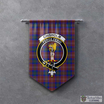 Chisholm Hunting Modern Tartan Gonfalon, Tartan Banner with Family Crest