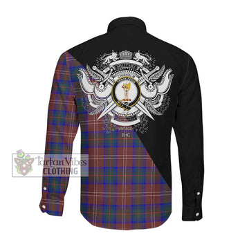 Chisholm Hunting Modern Tartan Long Sleeve Button Shirt with Family Crest and Military Logo Style