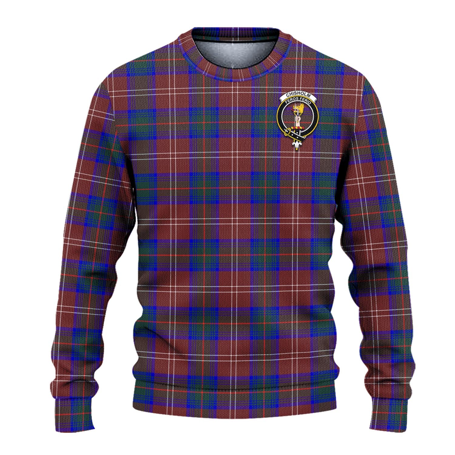 Chisholm Hunting Modern Tartan Knitted Sweater with Family Crest - Tartanvibesclothing