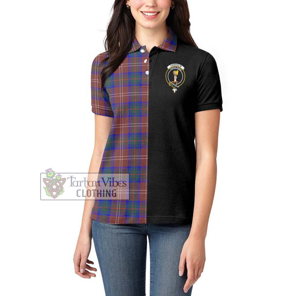 Chisholm Hunting Modern Tartan Women's Polo Shirt with Family Crest and Half Of Me Style - Tartanvibesclothing Shop