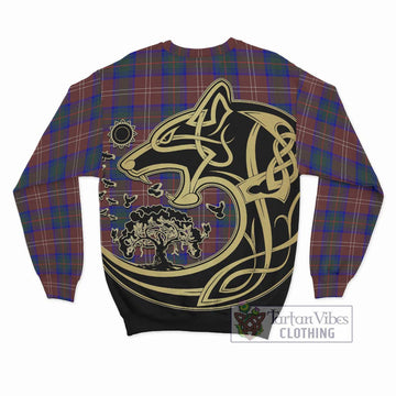 Chisholm Hunting Modern Tartan Sweatshirt with Family Crest Celtic Wolf Style